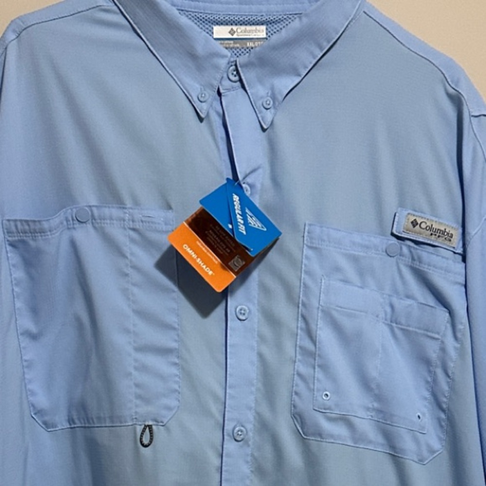 Columbia Men's Sky Blue PGA OMNI-SHADE Tech Short Sleeve Button Down XXL NWT!